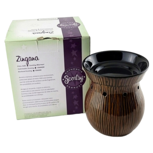 Scentsy Zingana Warmer Full Size Wax Melts Nature Wood Zebrawood Lights Up - Picture 1 of 11